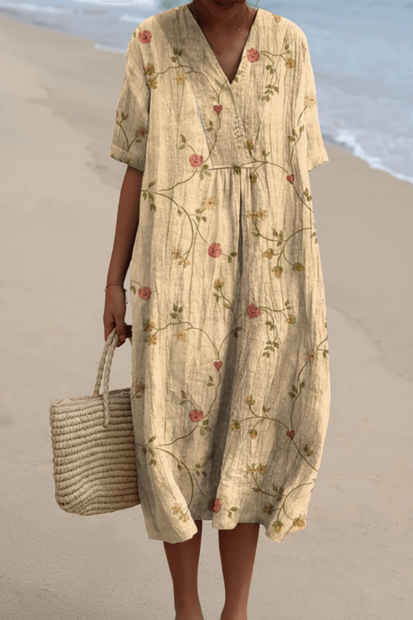 Floral Print V Neck Midi Dress for Beach Vacation and Fall Dresses for Women Occasions