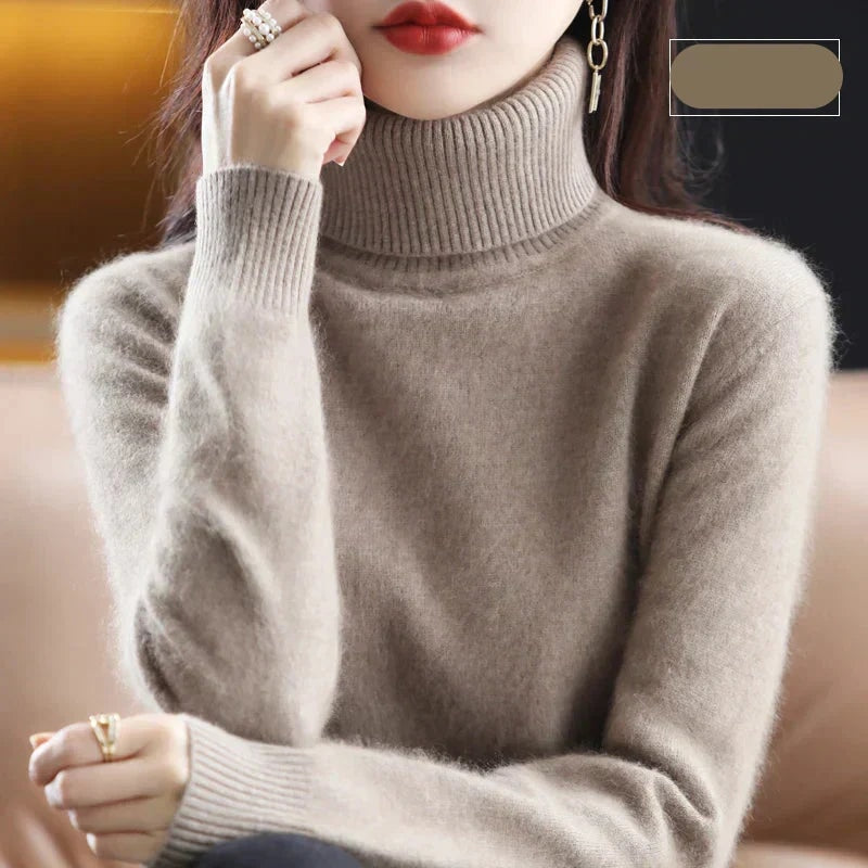 Emma Women's Pure Cashmere Turtleneck Knitted Sweater for Cold Weather