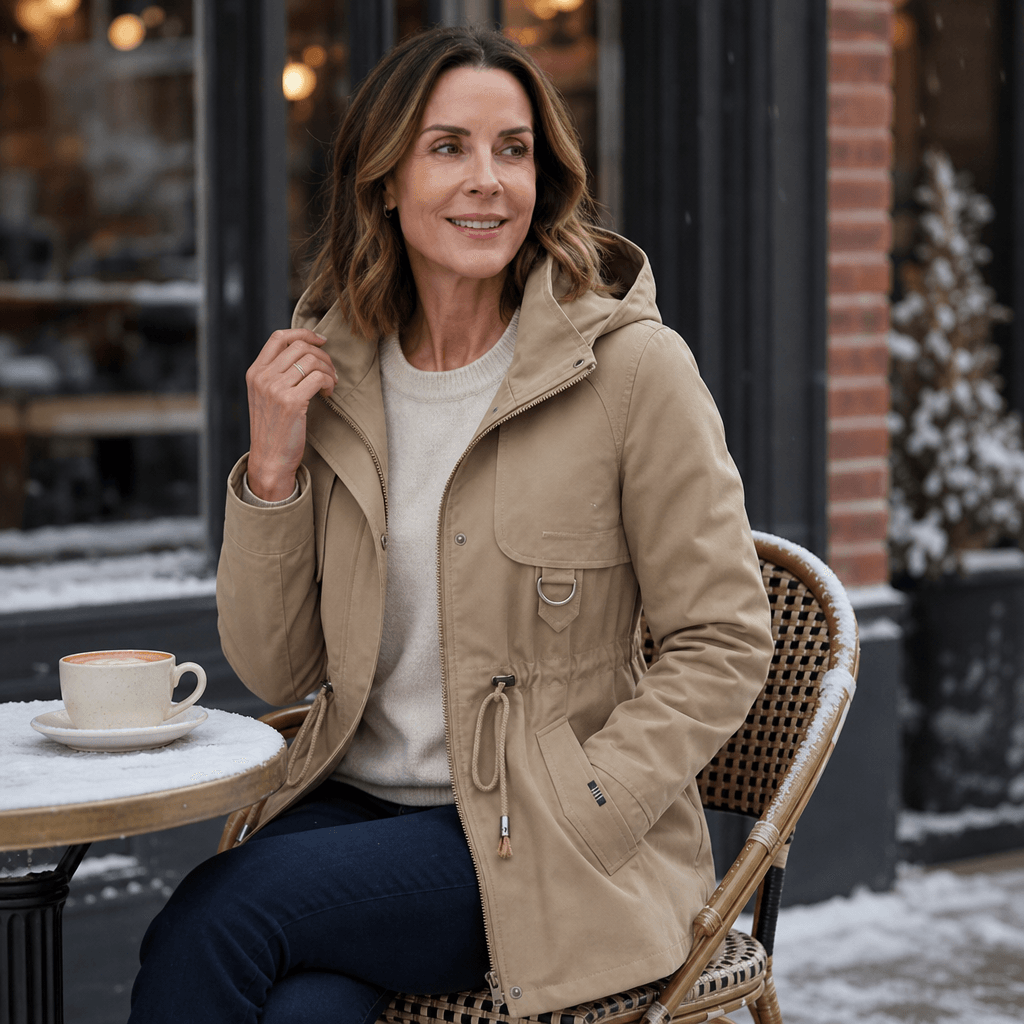 Women's Adjustable Waist Hooded Anorak Jacket with Drawstring