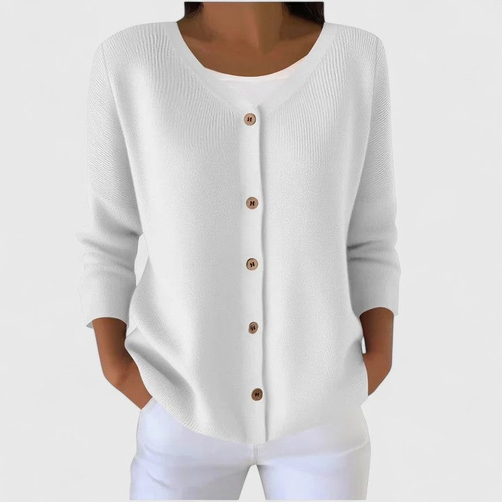 Wena Button-Front V-Neck Knitted Cardigan with Hood for Women