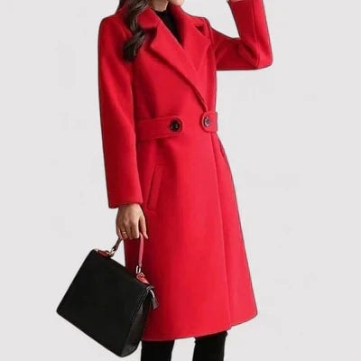 Rosa Belted Double-Breasted Women's Winter Coat with Notched Collar