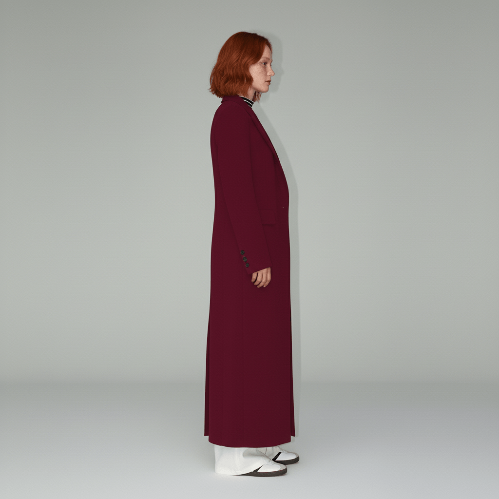 Women's Long Slim-Fit Tailored Maxi Coat with Peak Lapels and Full Lining