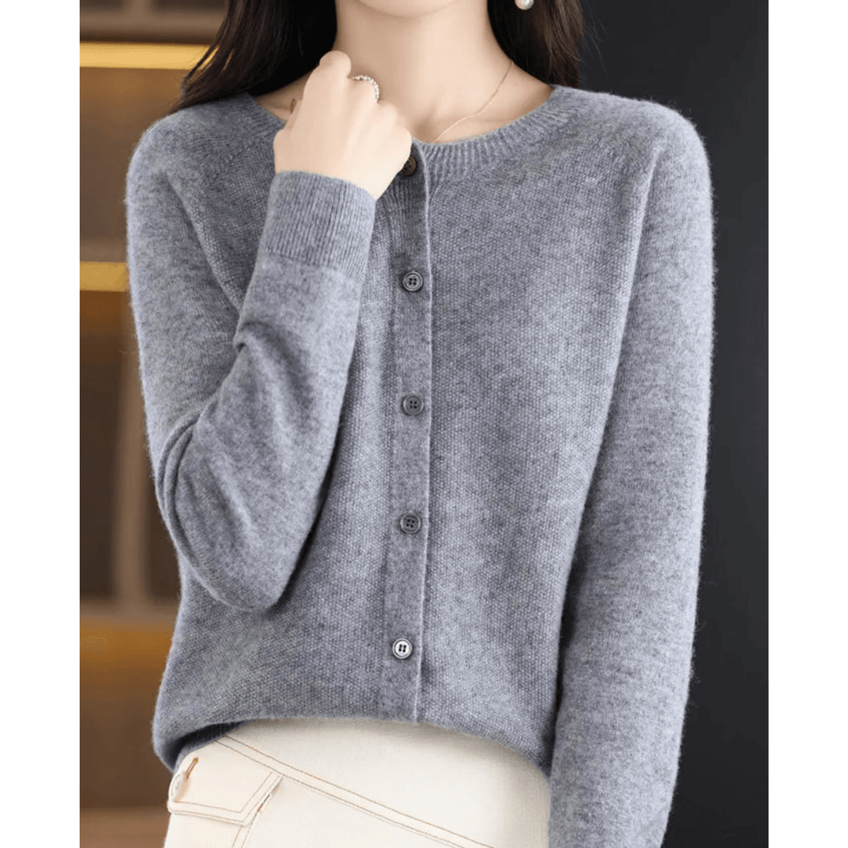Niki Button-Front Women's Knitted Cardigan Sweater in Merino Cashmere Blend
