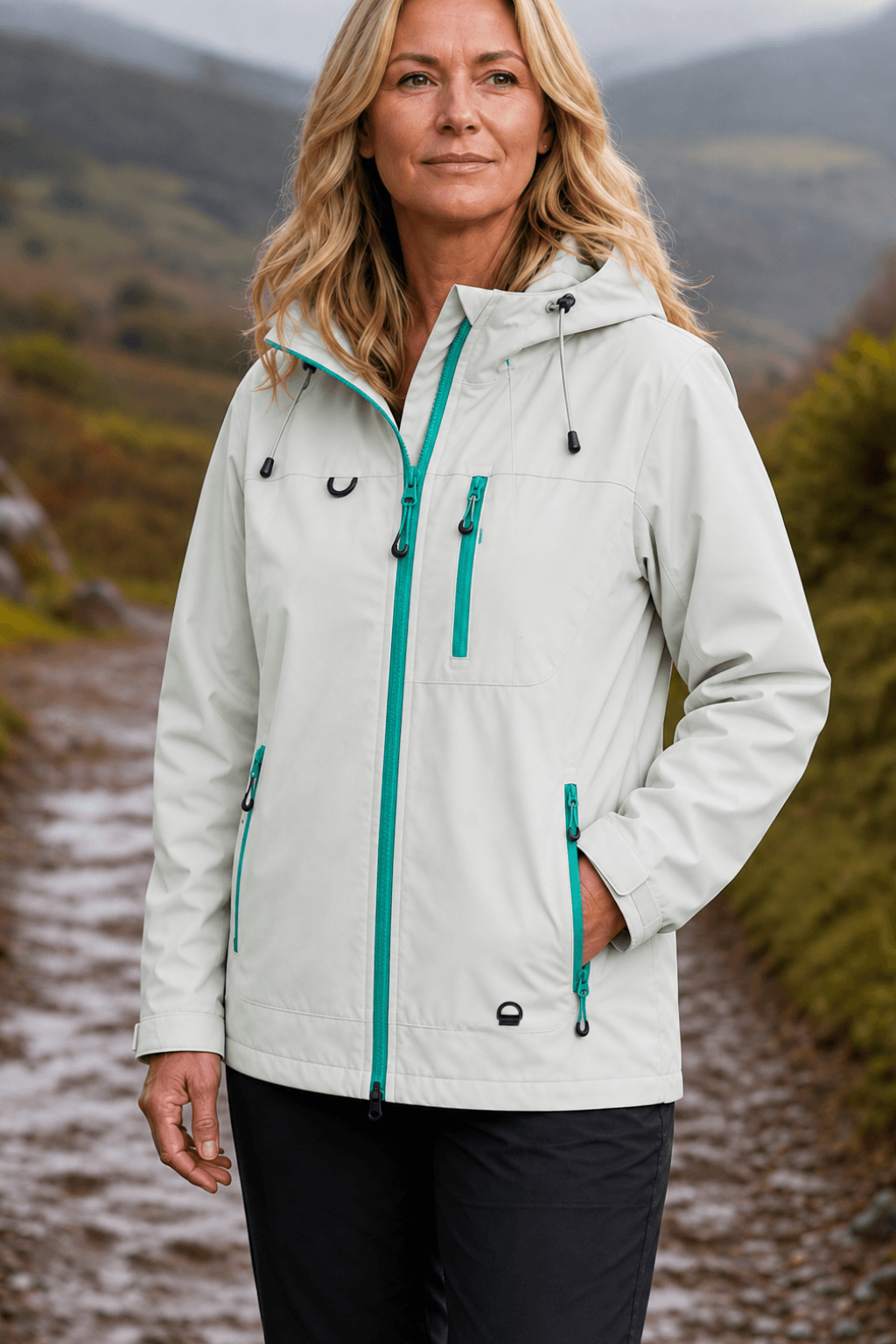 Hooded Waterproof Windproof Polyester Rain Jacket for Women