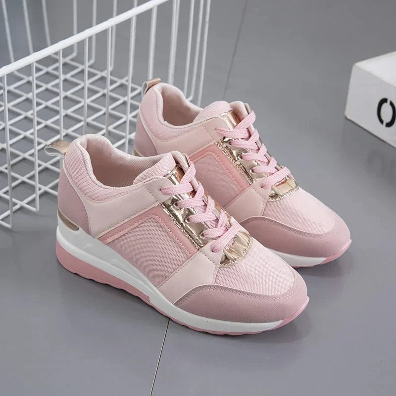 Women's Lace-Up Platform Wedge Sneakers with Cushioned Sole
