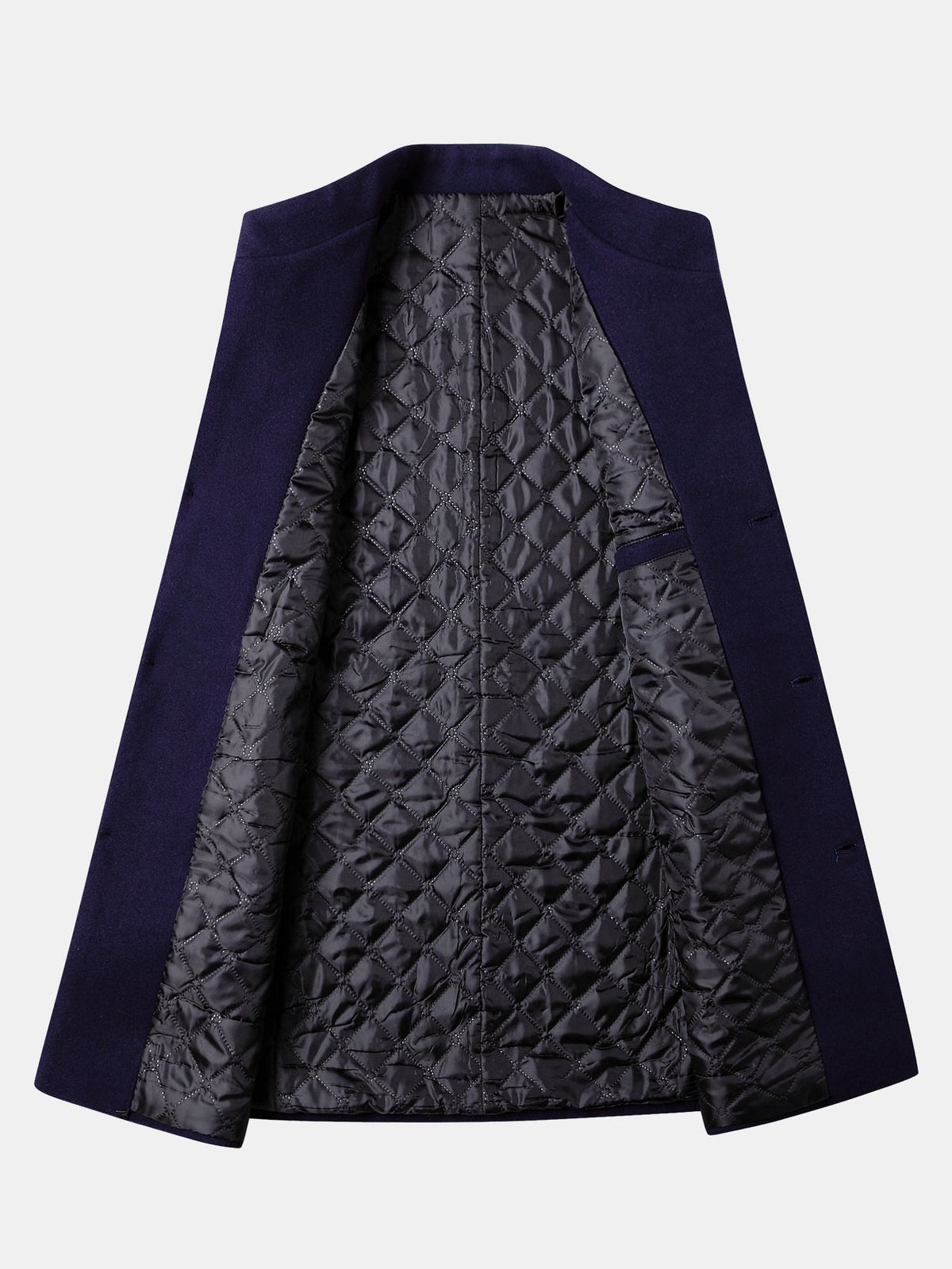 Men's Tailored Long Wool Blend Winter Coat with Stand Collar and Button Front