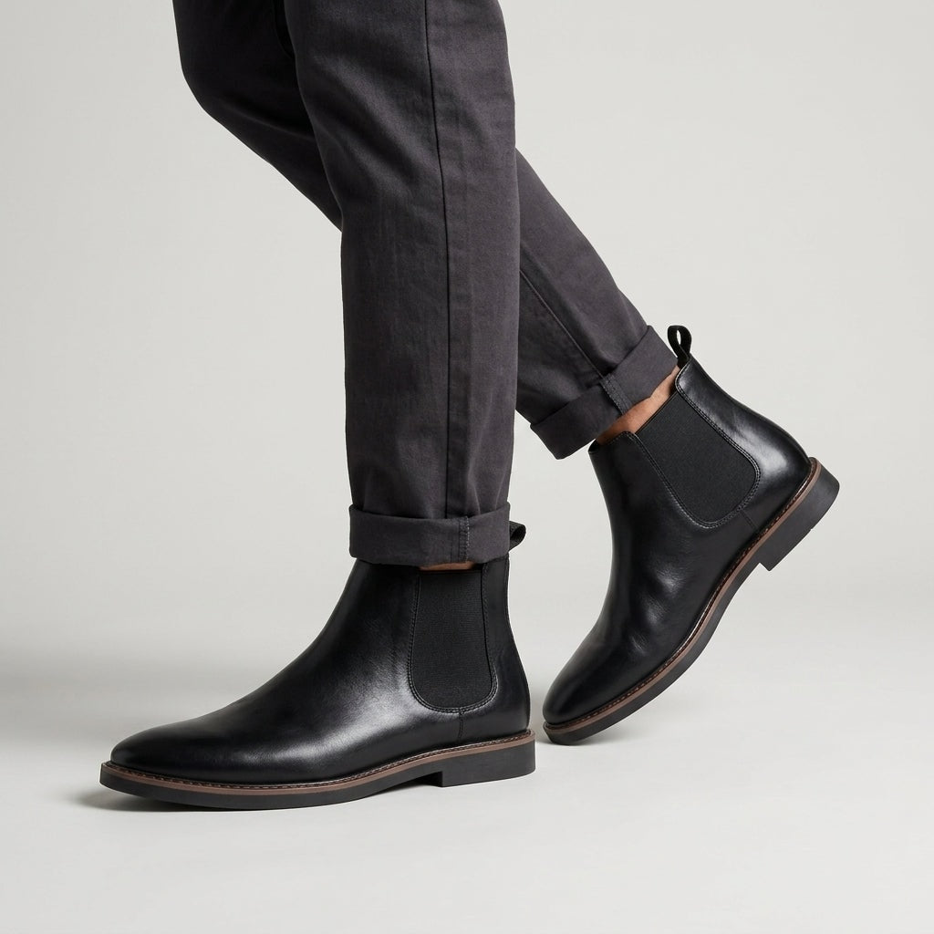 Men's Chelsea Slip-On Ankle Boots with Elastic Side Panels and Welt Stitching