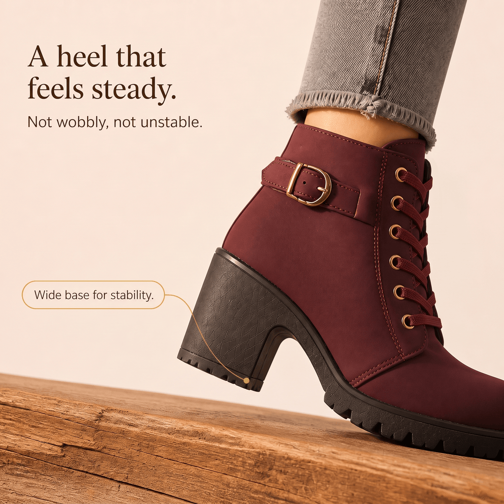 Women's Lace-Up Chunky Block Heel Ankle Boots with Side Zipper and Buckle Strap