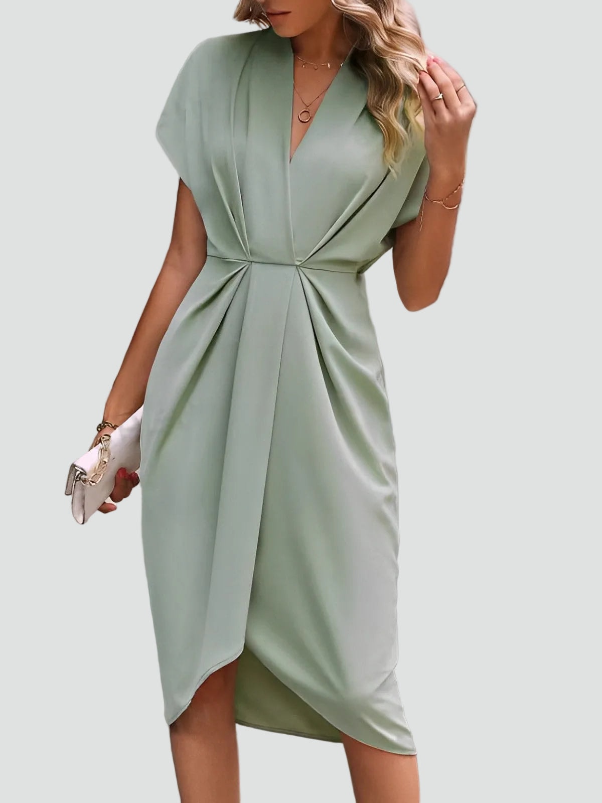 Draped Deep-V Split-Front Women's Midi Dress with Tulip Hem