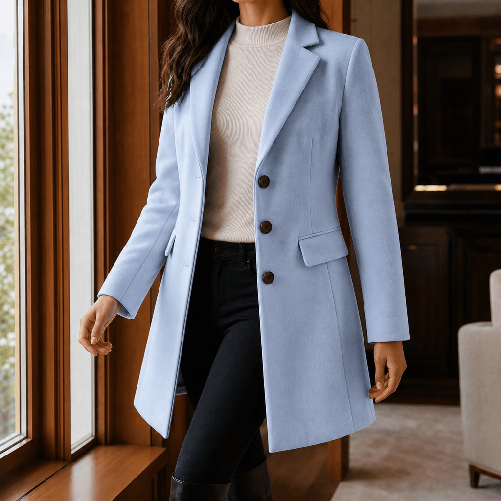 Women's Wool-Blend Tailored Winter Coat with Notched Lapel