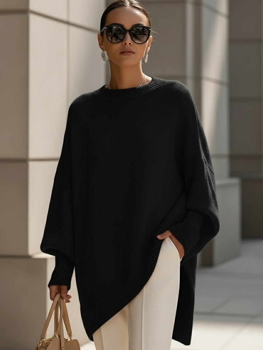 Emma Oversized Asymmetric-Hem Wool Blend Knitted Sweater for Women