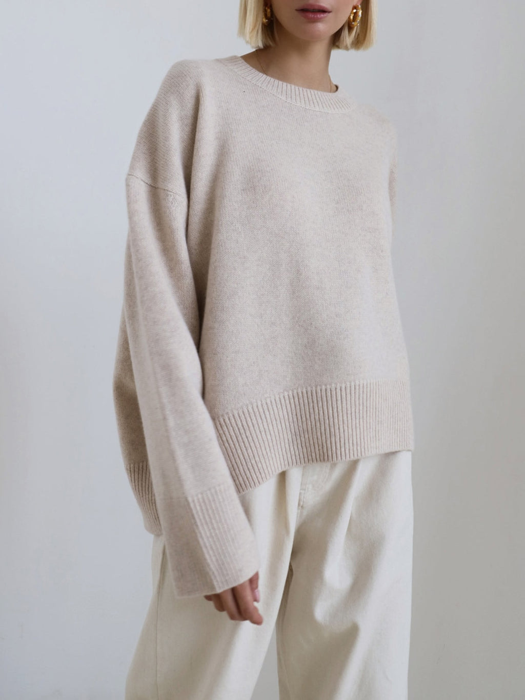 Oversized Crew Neck Sweaters for Women with Rib Trim for Fall Layering