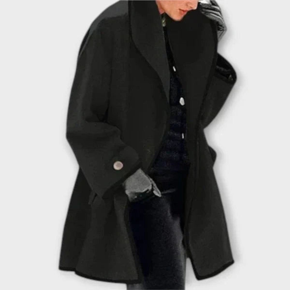 Women's Oversized Wool-Blend Swing Winter Coat with Contrast Trim