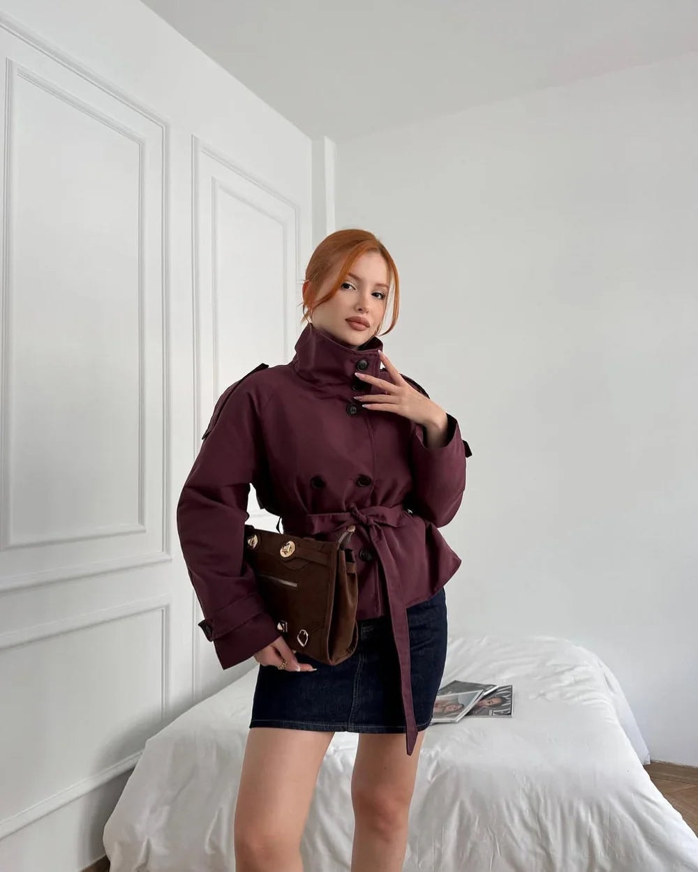 Fructuoso Belted Funnel-Neck Cotton Blend Trench Coat for Women