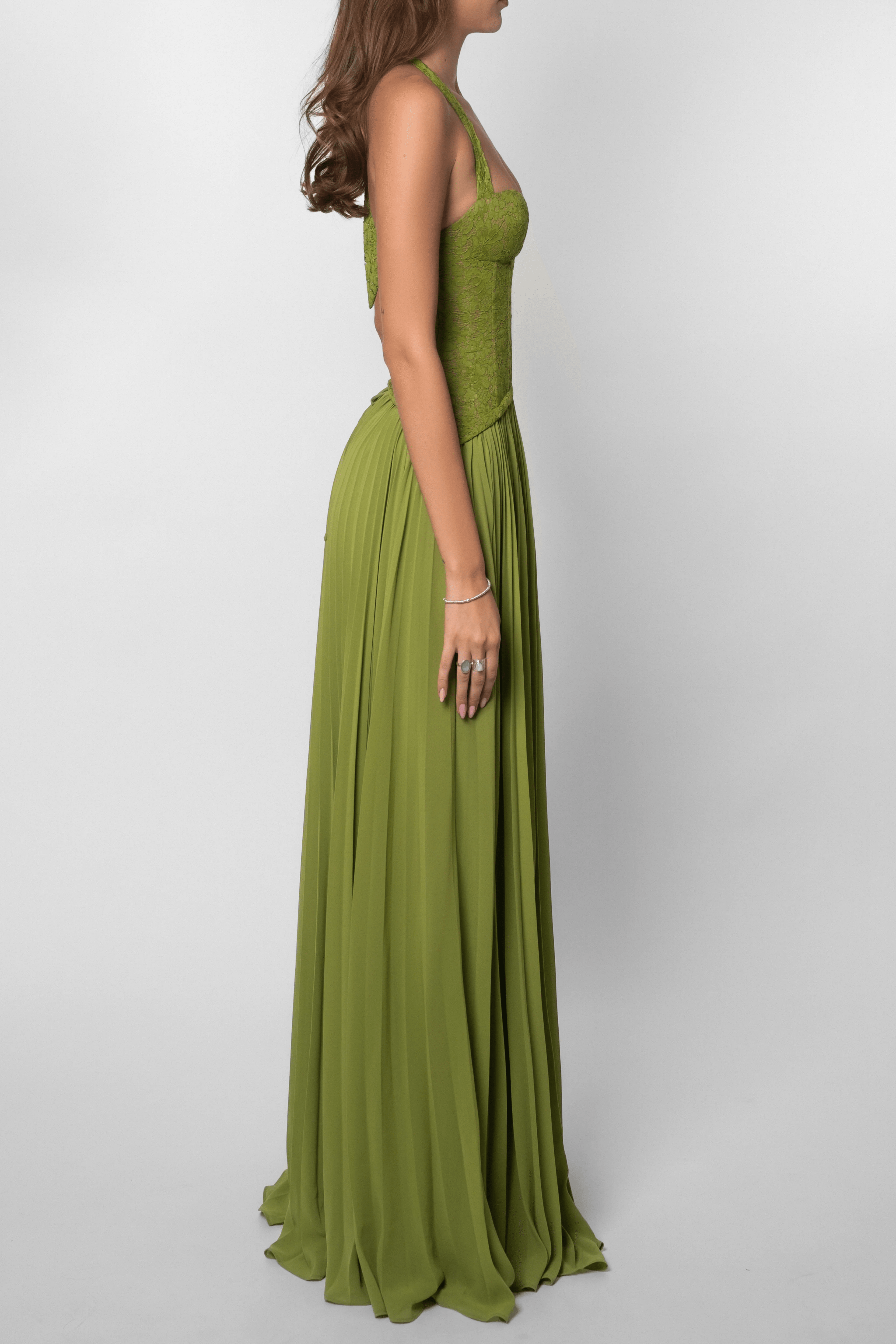 Kenley Pleated Corset Lace Maxi Dress for Homecoming Dresses Look