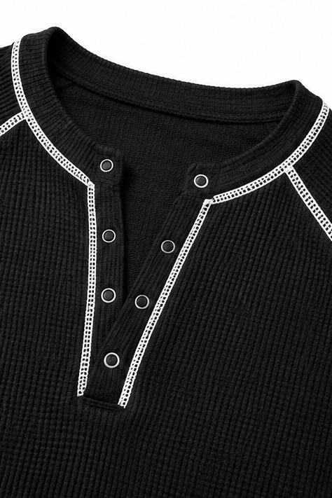 Women's Waffle Knit Henley Top with Button Placket