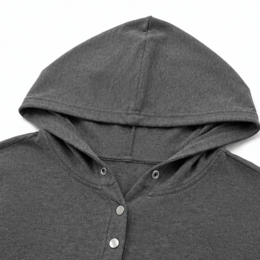 Women's Waffle Knit Button Henley Hoodie with Hood
