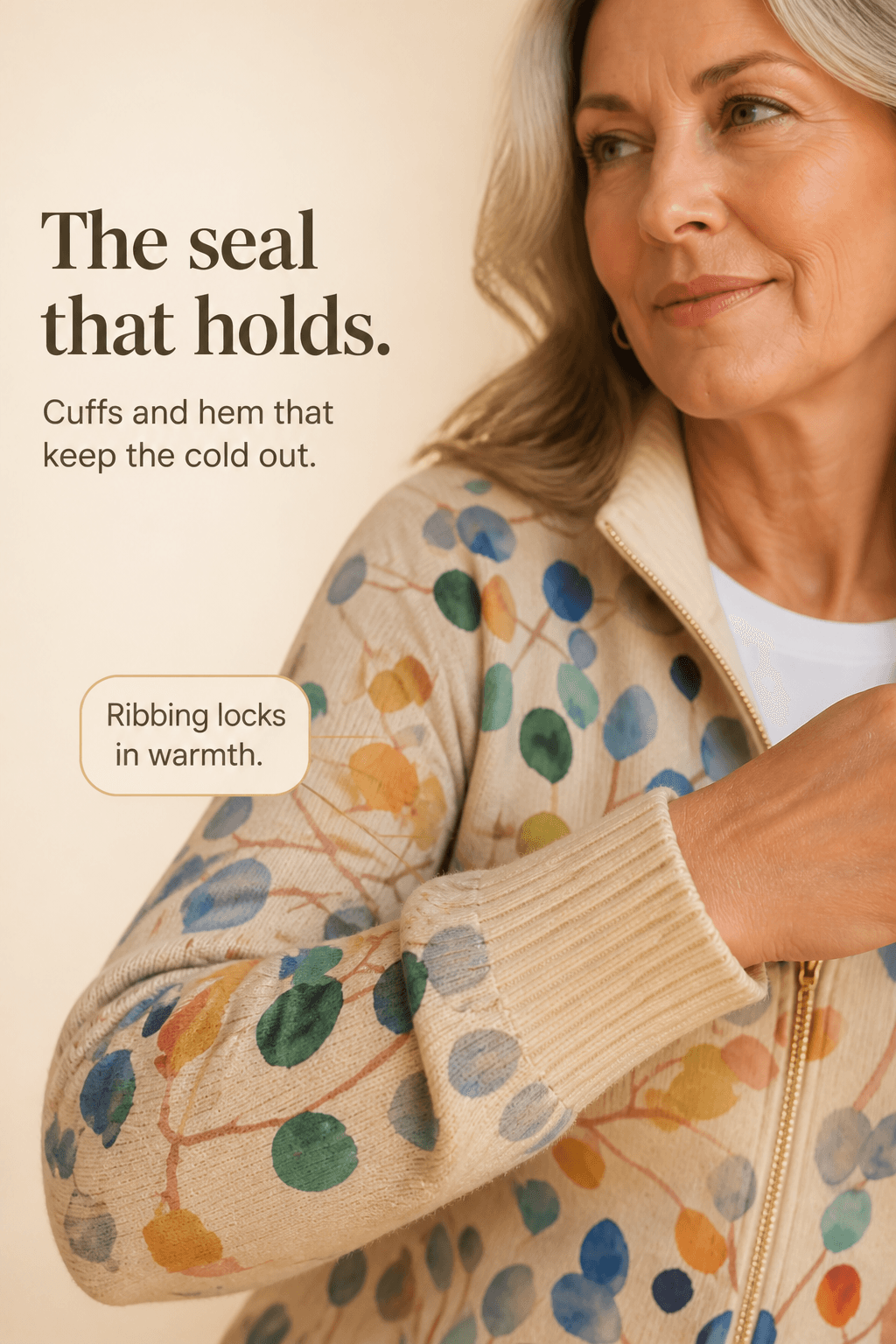 Women's Botanical Print Zip-Up Knit Cardigan Jacket