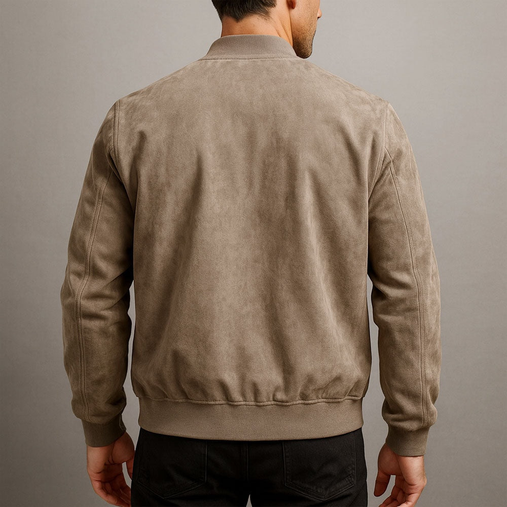 Men's Faux Suede Bomber Jacket with Textured Finish