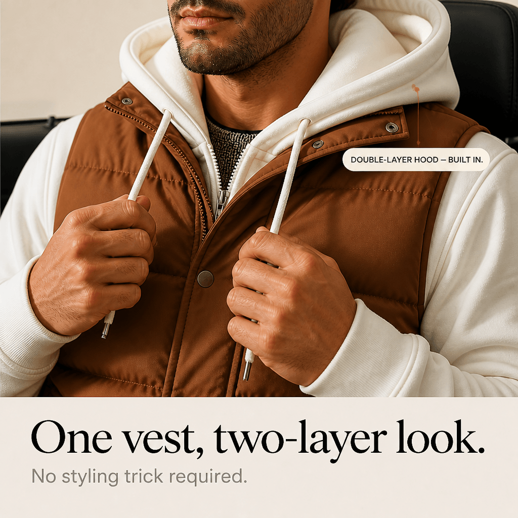 Double-Hood Quilted Puffer Vest with Layered Collar