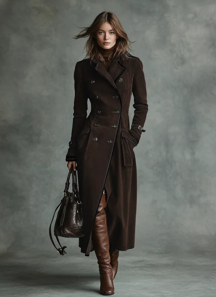 Ragnhild Women's Double-Breasted Notch-Lapel Longline Winter Coat
