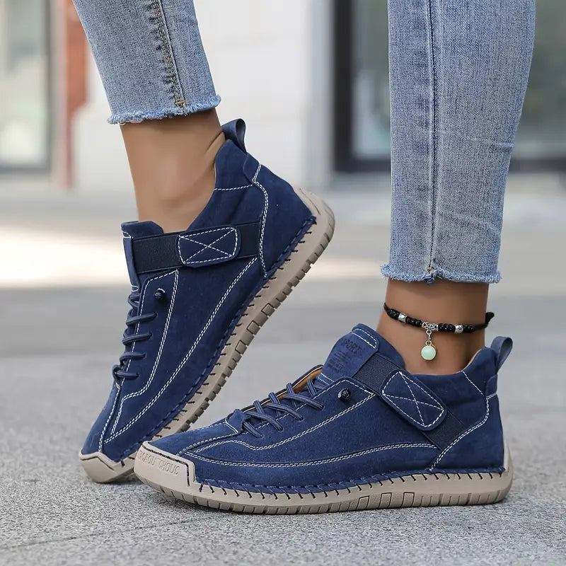 Women's Leather Lace-Up Sneakers with Adjustable Strap for Comfort