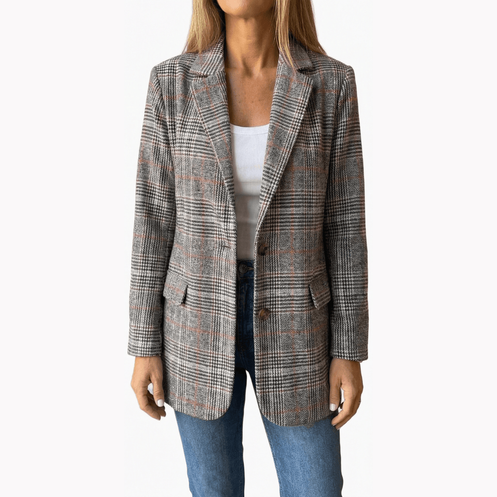 Ellara Relaxed Plaid Lapel Tailored Blazer with Single-Button Closure for Women