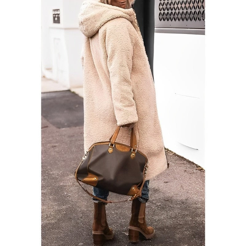 Reversible Teddy-Lined Longline Puffer Winter Coat with Hood