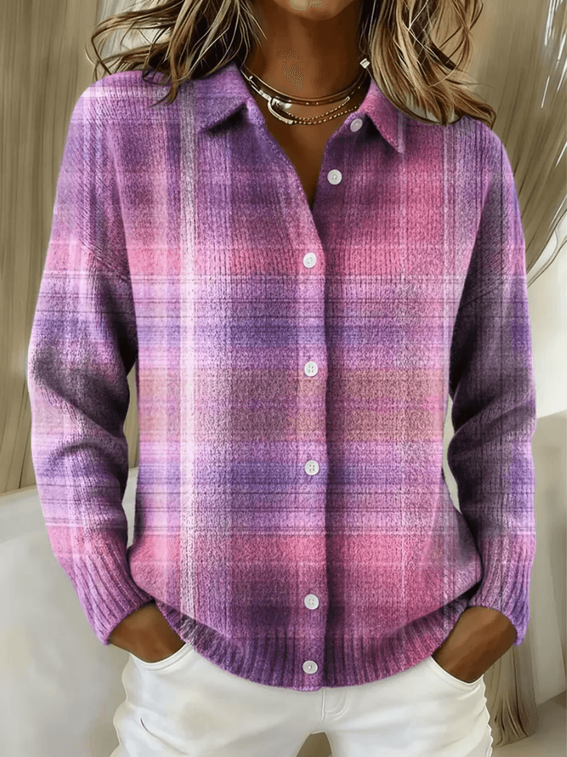 Esmeralda Women's Plaid Cotton Blend Long Sleeve Button-Up Blouse