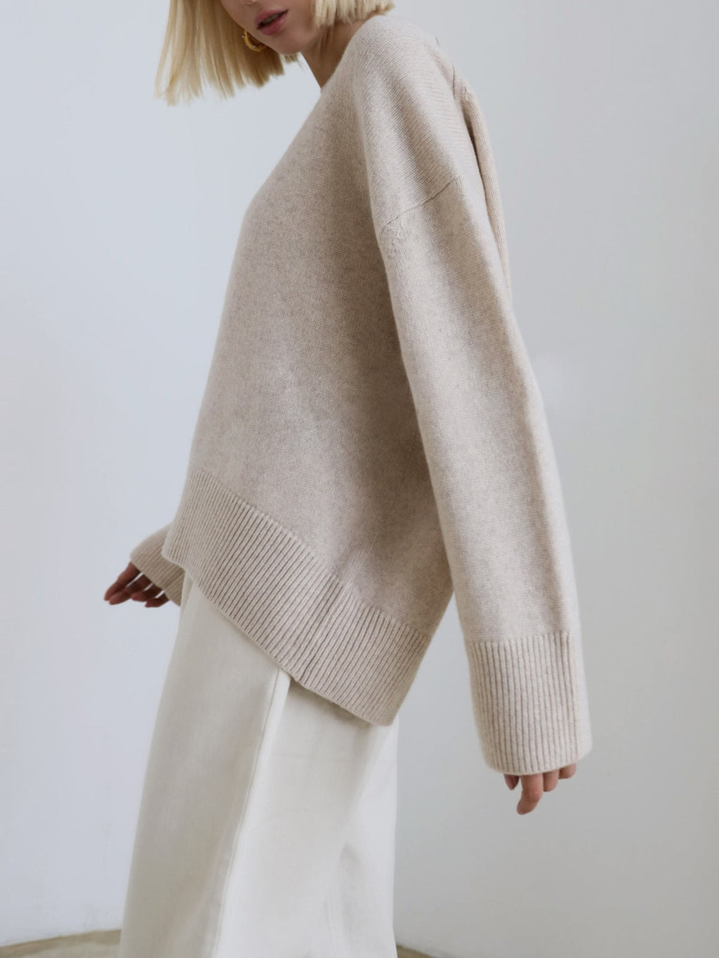 Oversized Crew Neck Sweaters for Women with Rib Trim for Fall Layering