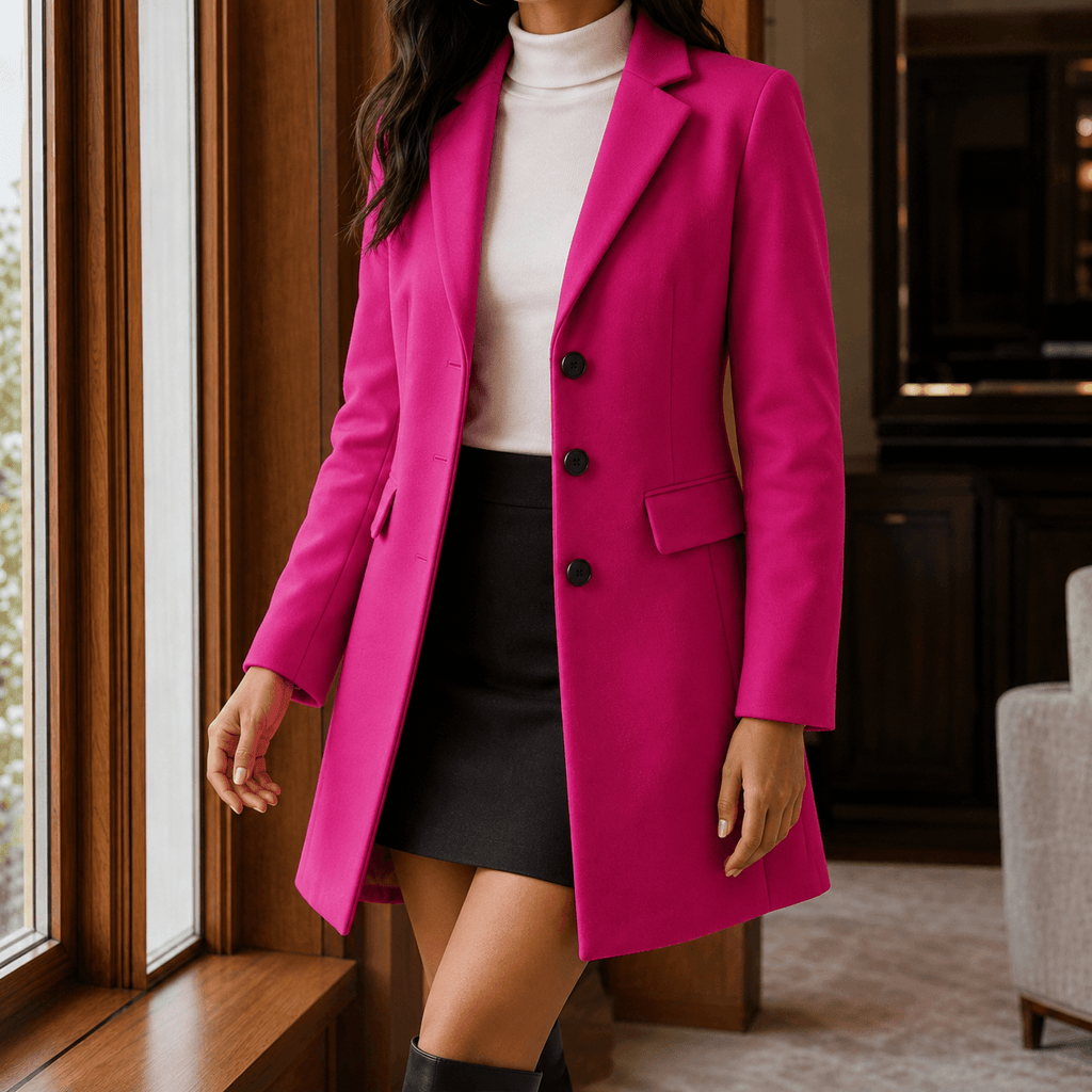 Women's Wool-Blend Tailored Winter Coat with Notched Lapel