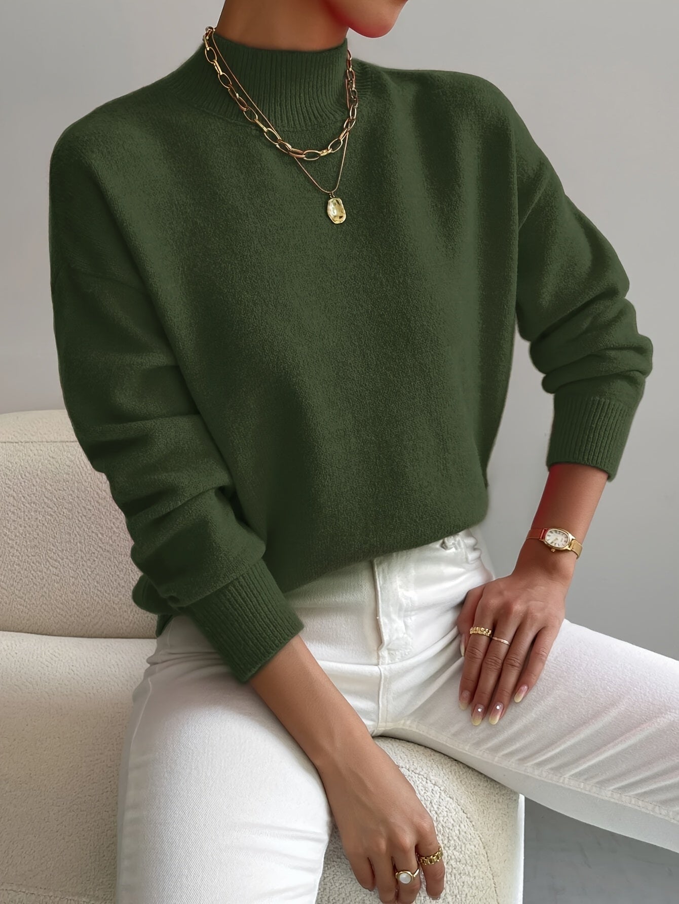 Oversized Turtleneck Sweaters for Women with Ribbed Trim for Fall Layering