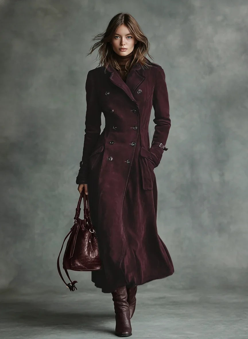 Ragnhild Women's Double-Breasted Notch-Lapel Longline Winter Coat