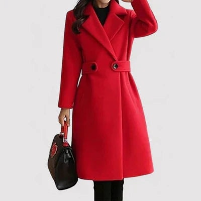Rosa Belted Double-Breasted Women's Winter Coat with Notched Collar