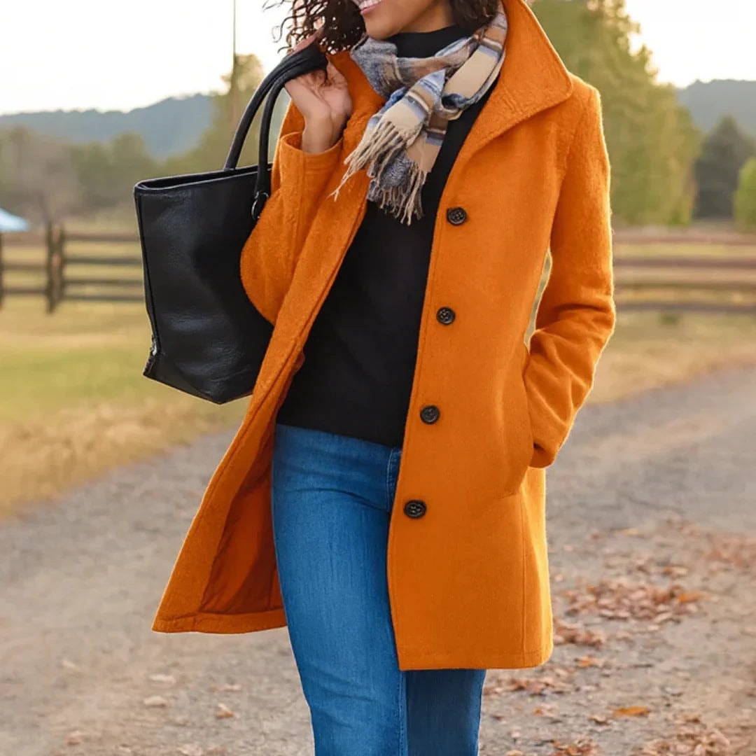 Heledd Notch-Lapel Longline Wool-Blend Winter Coat for Women