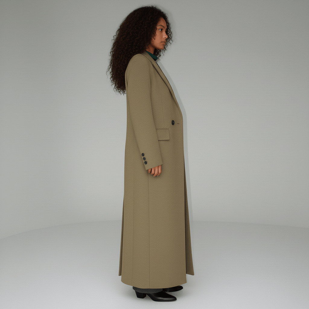 Women's Long Slim-Fit Tailored Maxi Coat with Peak Lapels and Full Lining