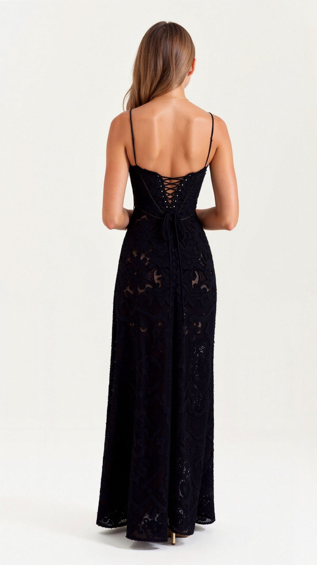 Women's Floral Bustier Maxi Wedding Guest Dress with Lace-Up Corset Back