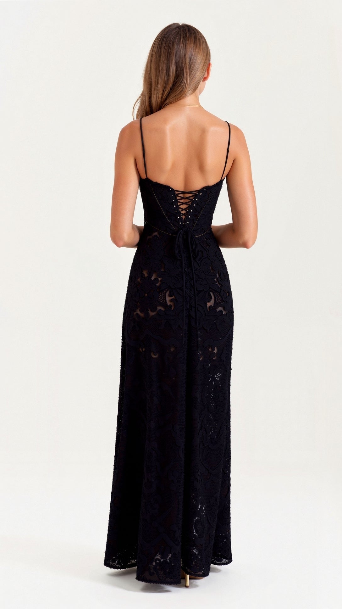 Women's Floral Bustier Maxi Wedding Guest Dress with Lace-Up Corset Back