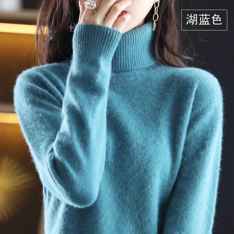 Women's Knit Turtleneck Sweater with Ribbed Cuffs