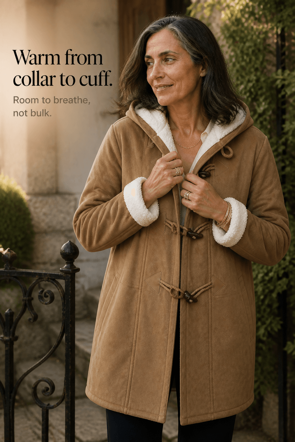 Women's Hooded Faux Suede Winter Coat with Plush Sherpa Lining