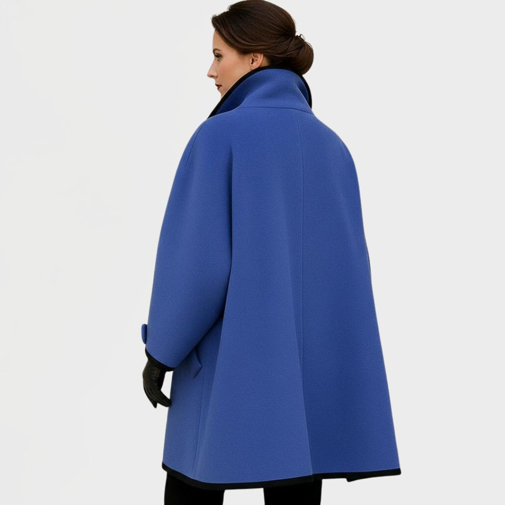 Women's Oversized Wool-Blend Swing Winter Coat with Contrast Trim
