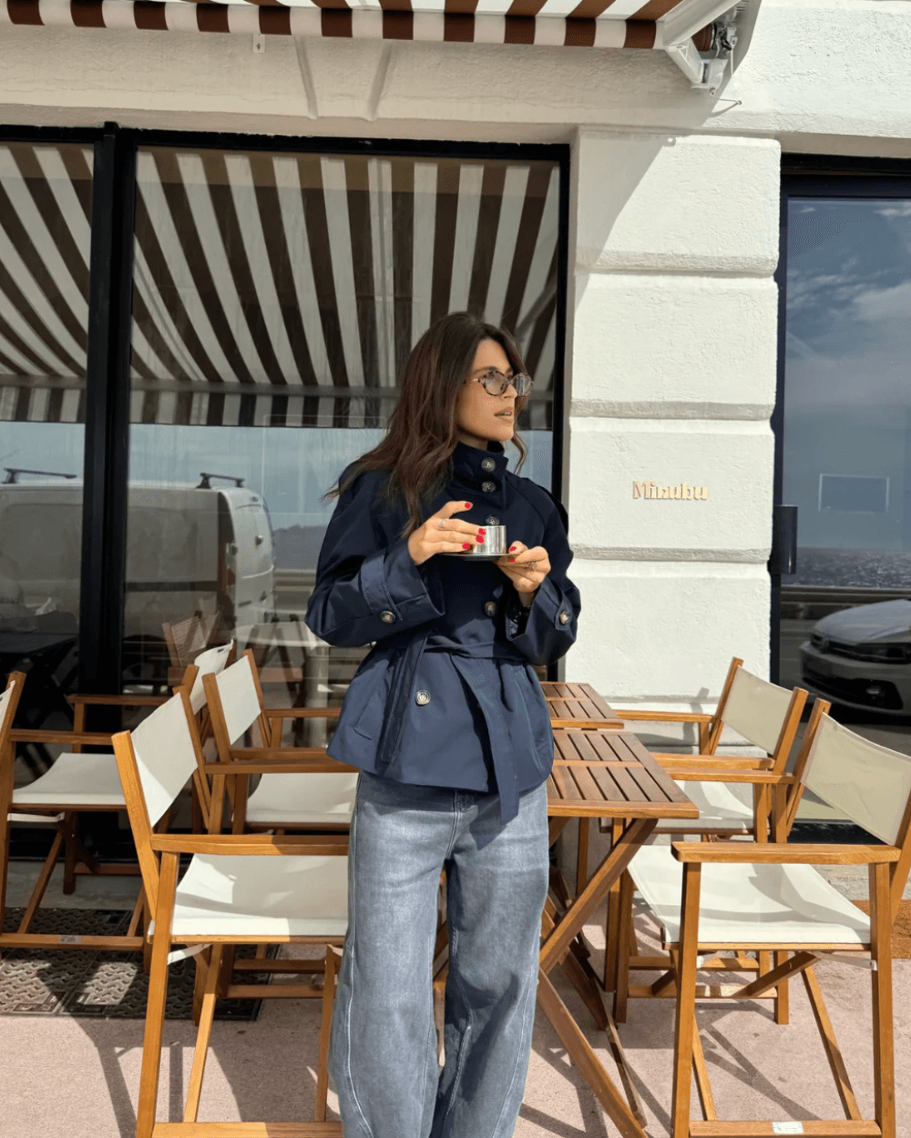 Fructuoso Belted Funnel-Neck Cotton Blend Trench Coat for Women