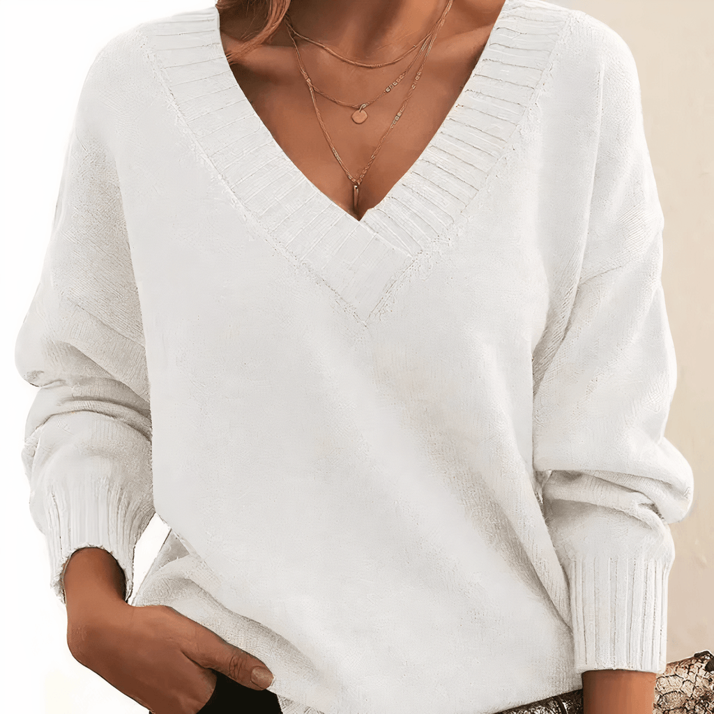 Oversized V Neck Cashmere Sweater with Relaxed Balloon Sleeves