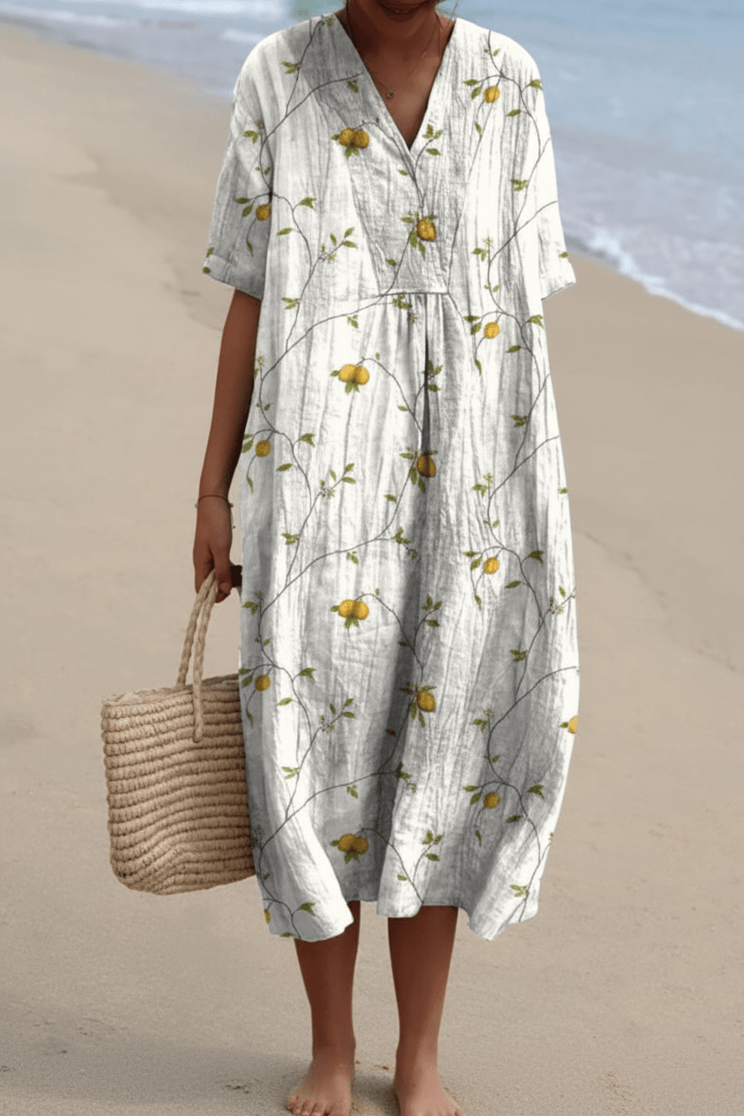 Floral Print V Neck Midi Dress for Beach Vacation and Fall Dresses for Women Occasions