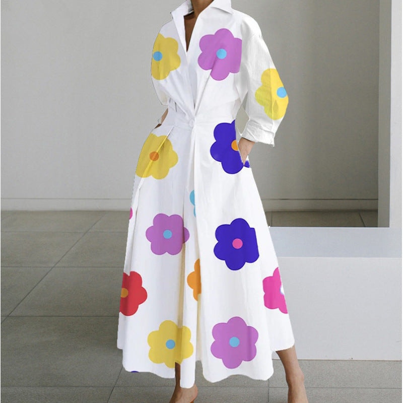 Women's Collared Front Wrap Newspaper Print Maxi Dress