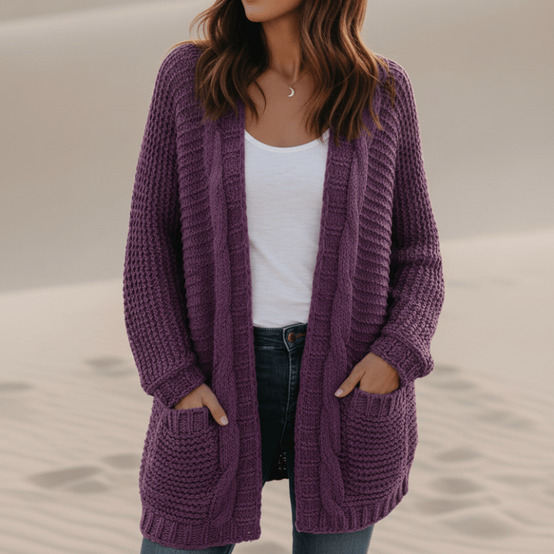 Women's Oversized Open-Front Knitted Sweater Cardigan with Pockets