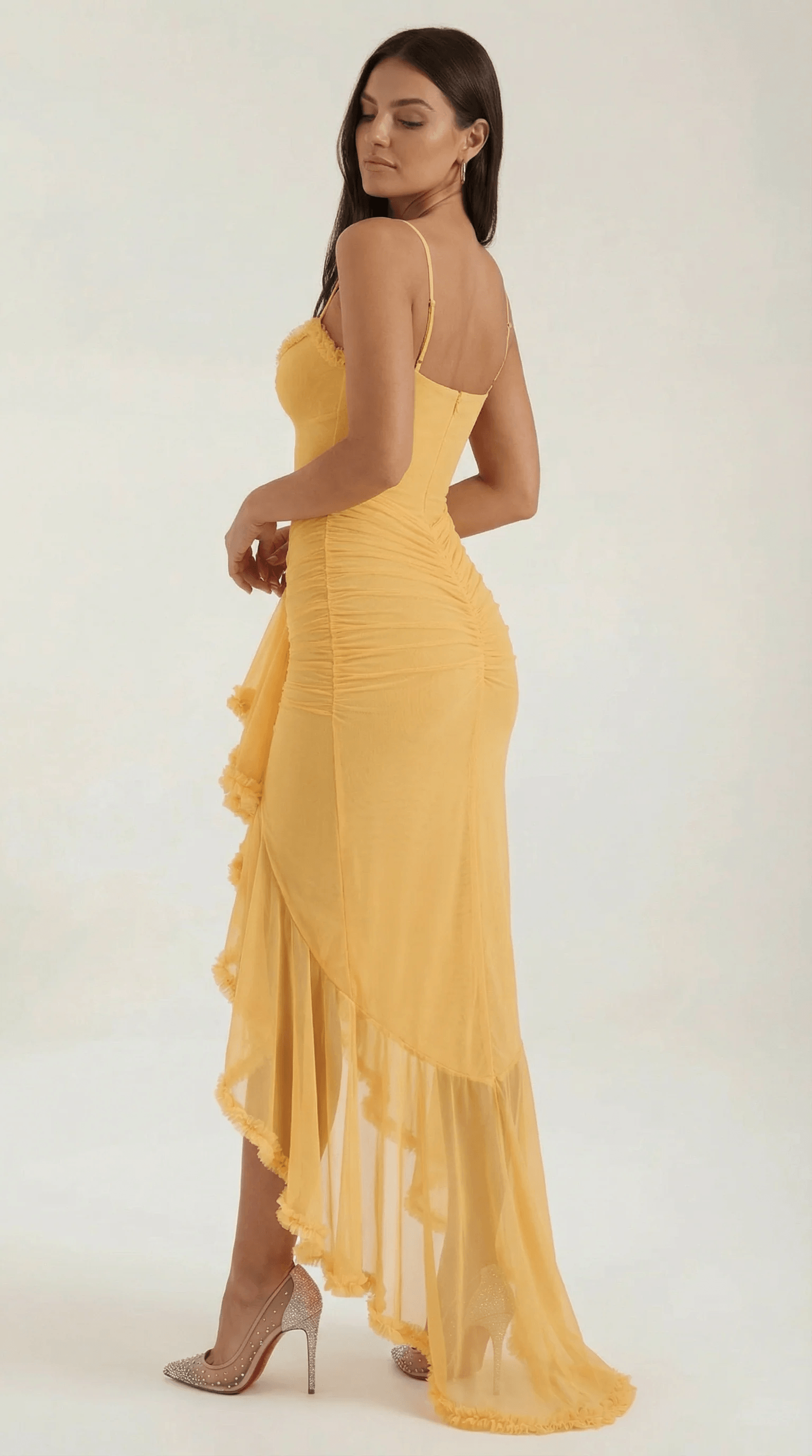 Phoebe Ruffle High Low Maxi Dress for Fall Wedding Guest Dresses