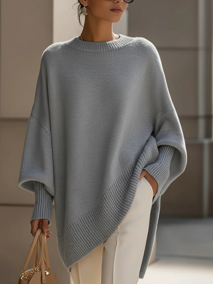 Emma Oversized Asymmetric-Hem Wool Blend Knitted Sweater for Women