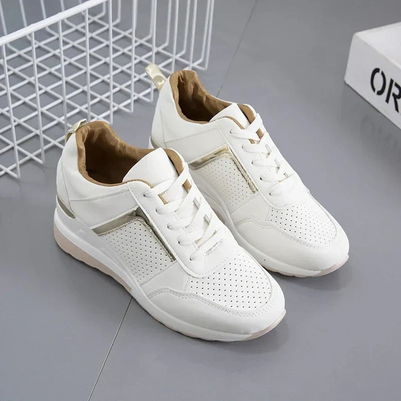 Women's Lace-Up Platform Wedge Sneakers with Cushioned Sole