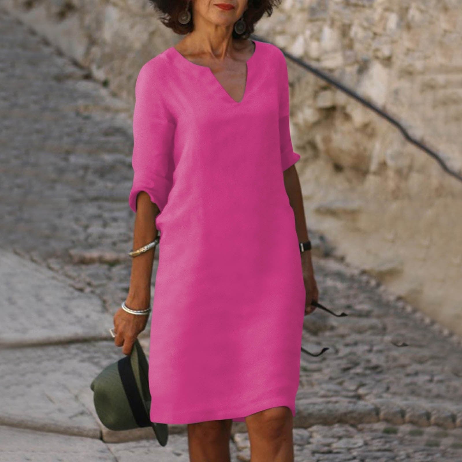 Relaxed V-Neck Midi Fall Dresses for Women Wedding Guest Occasions